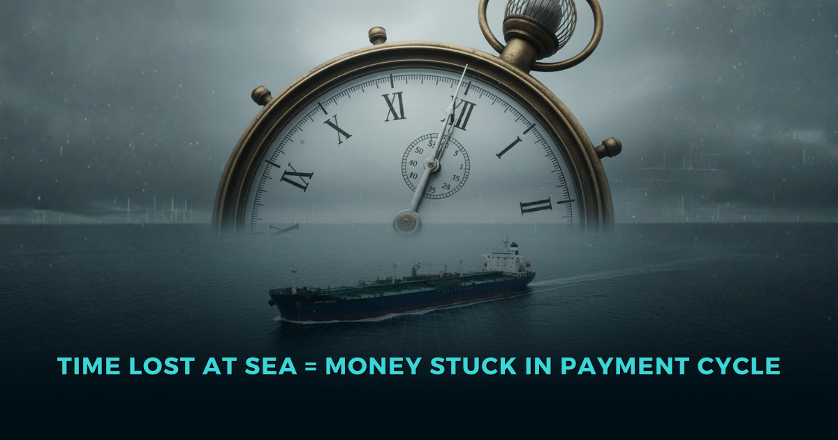 Image saying: TIME LOST AT SEA = MONEY STUCK IN PAYMENT CYCLE